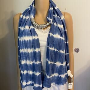 New Chico‘s Scarf Wrap Shawl Nautical Beachy Party Festival Blue White Tie Dye